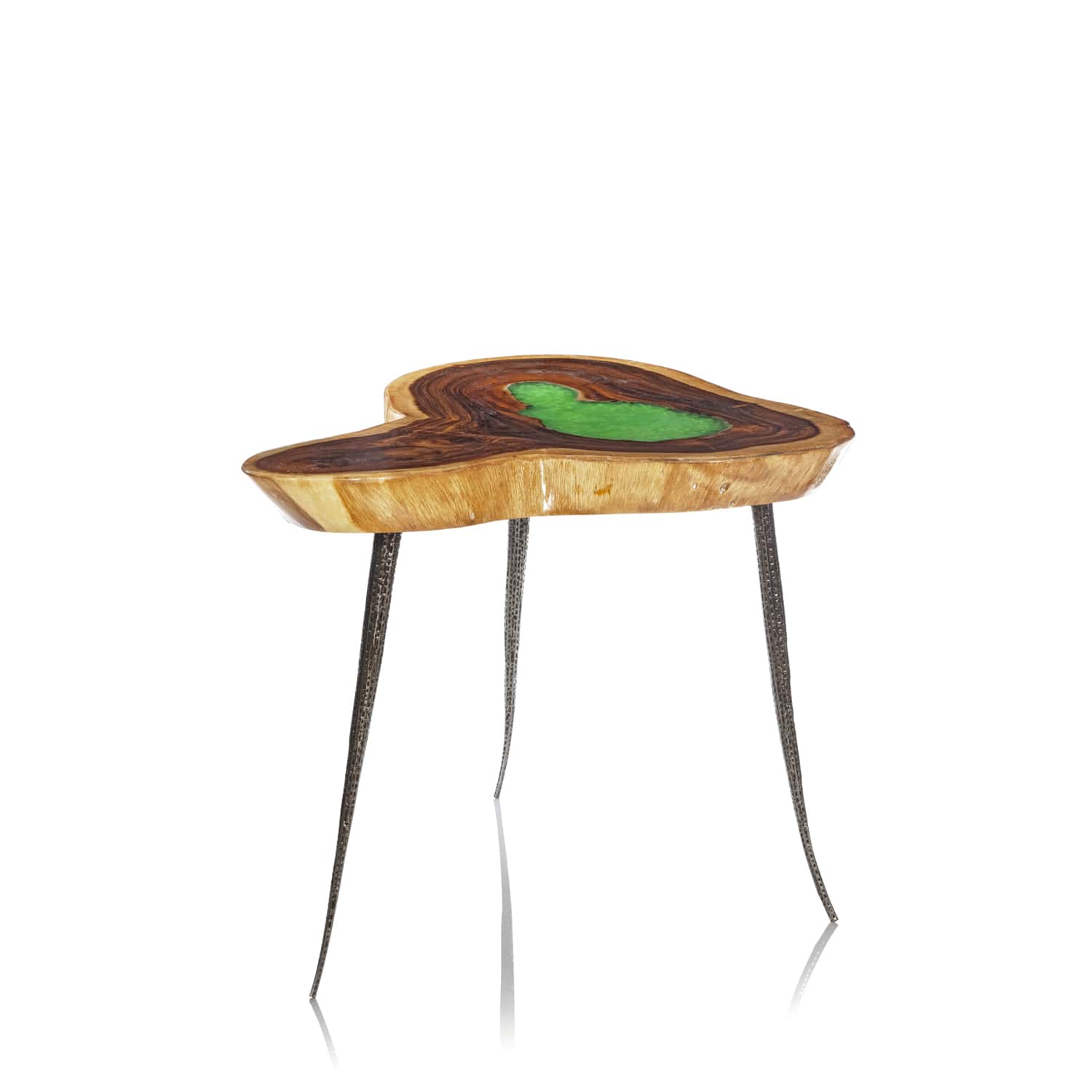 -BORNEO-Tavolo in legno lavorato con resina verde - Asmat Design
