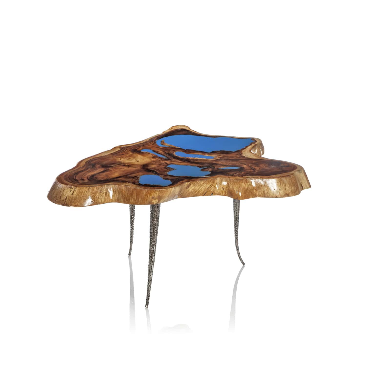 -GIACARTA-Tavolo con supporto in acciaio e base in legno resina blu - Asmat Design